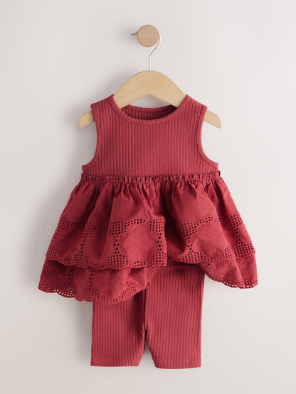 Chocolate Brown Broderie Peplum Vest and Cycle Shorts Set (3mths-7yrs)