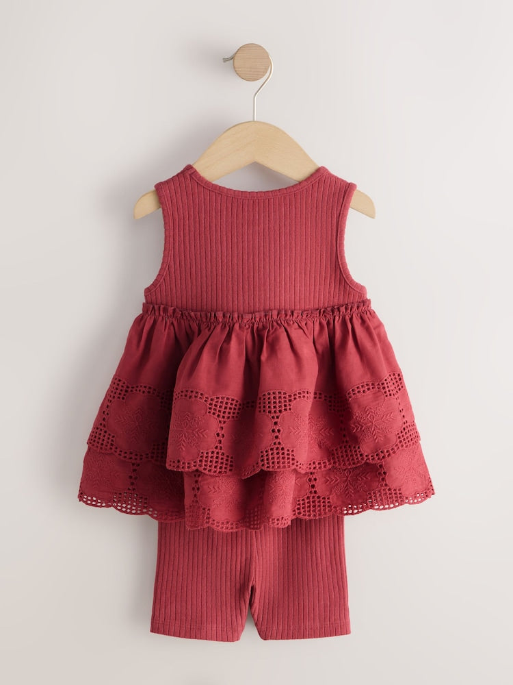 Chocolate Brown Broderie Peplum Vest and Cycle Shorts Set (3mths-7yrs)