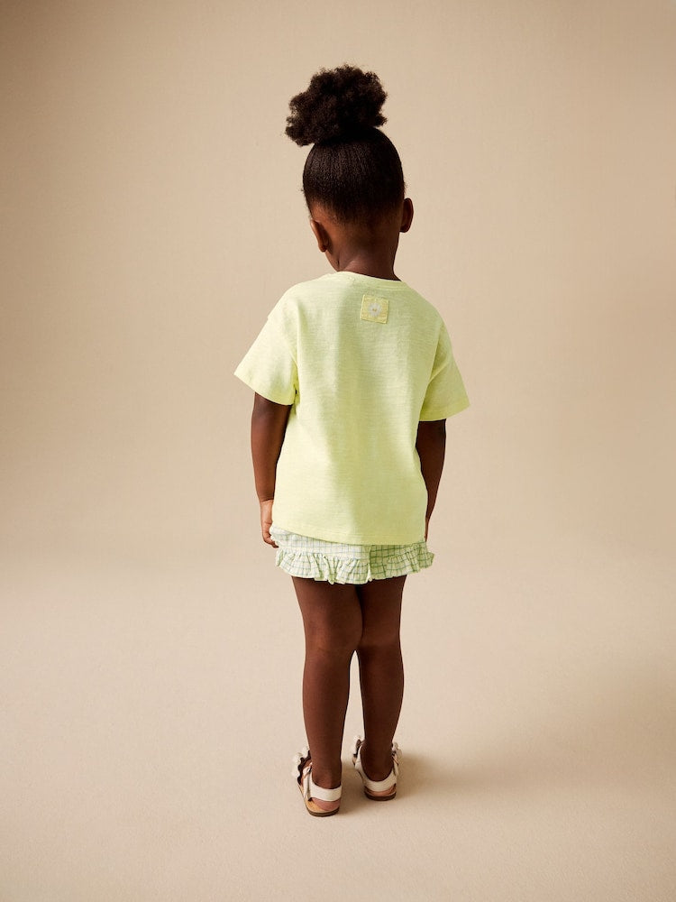 Lime Green Flower Short Sleeve T-Shirt and Shorts Set (3mths-7yrs)