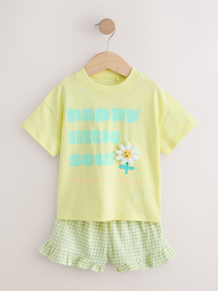 Lime Green Flower Short Sleeve T-Shirt and Shorts Set (3mths-7yrs)