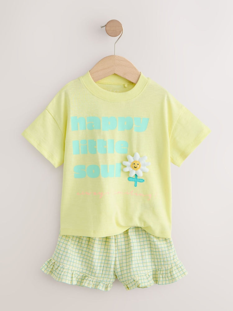 Lime Green Flower Short Sleeve T-Shirt and Shorts Set (3mths-7yrs)