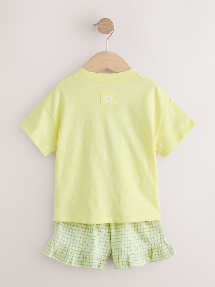Lime Green Flower Short Sleeve T-Shirt and Shorts Set (3mths-7yrs)