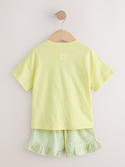 Lime Green Flower Short Sleeve T-Shirt and Shorts Set (3mths-7yrs)