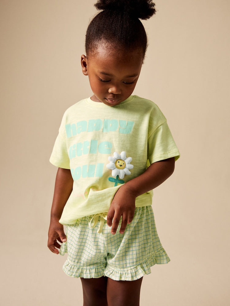 Lime Green Flower Short Sleeve T-Shirt and Shorts Set (3mths-7yrs)