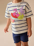 Blue/Ecru Short Sleeve T Shirt and Cycle Shorts Set (3mths-7yrs) - Blue/Ecru / 12-18 Months (80-86cm)