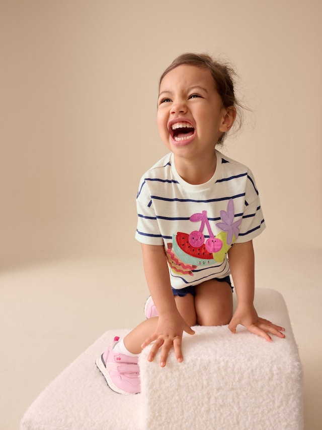 Blue/Ecru Short Sleeve T Shirt and Cycle Shorts Set (3mths-7yrs) - Size 3-6 Months (62-68cm)