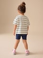 Blue/Ecru Short Sleeve T Shirt and Cycle Shorts Set (3mths-7yrs) - Size 3-6 Months (62-68cm)