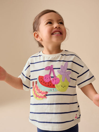 Blue/Ecru Short Sleeve T Shirt and Cycle Shorts Set (3mths-7yrs) - Size 3-6 Months (62-68cm)
