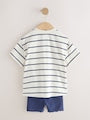 Blue/Ecru Short Sleeve T Shirt and Cycle Shorts Set (3mths-7yrs) - Size 3-6 Months (62-68cm)
