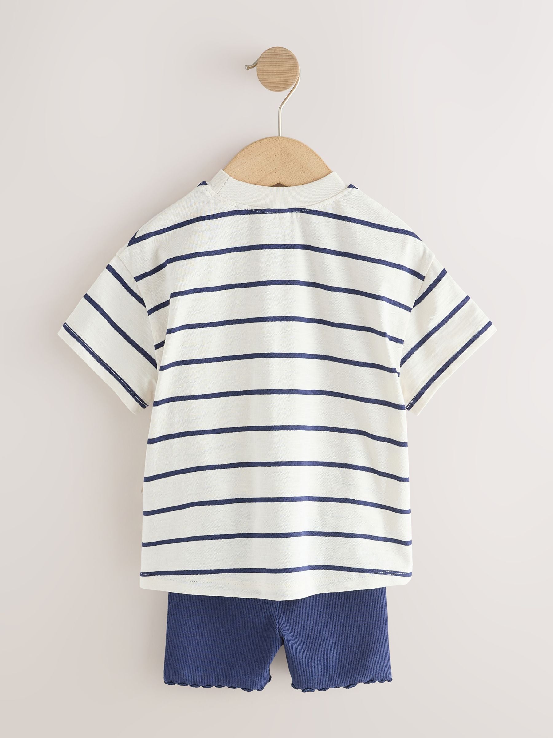 Blue/Ecru Short Sleeve T Shirt and Cycle Shorts Set (3mths-7yrs) - Size 3-6 Months (62-68cm)