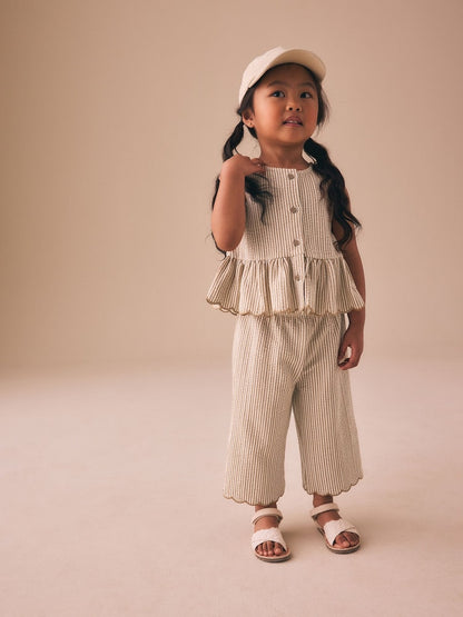 Neutral Stripe Peplum Vest and Wide Trousers Set (3mths-7yrs) - Neutral Stripe Peplum Vest and Wide / 12-18 Months (80-86cm)