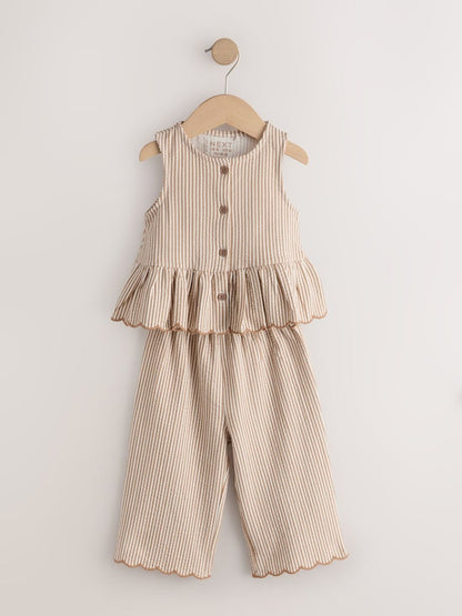 Neutral Stripe Peplum Vest and Wide Trousers Set (3mths-7yrs)