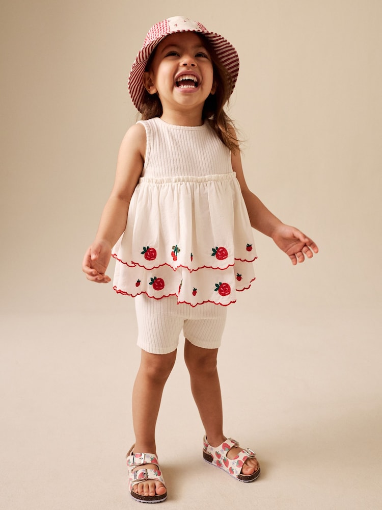 Ecru Berry Embroidery Broderie Peplum Vest and Cycle Shorts Set (3mths-7yrs)