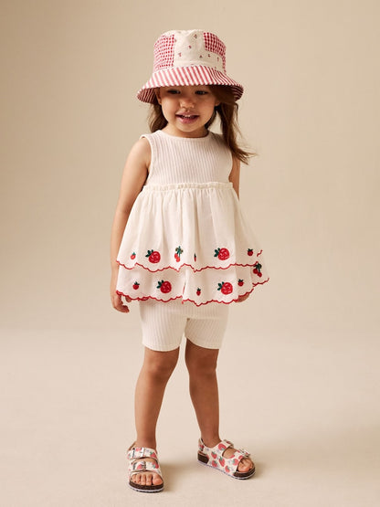 Ecru Berry Embroidery Broderie Peplum Vest and Cycle Shorts Set (3mths-7yrs)