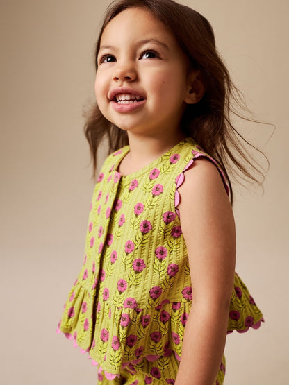 Green/Pink Flower Peplum Vest and Shorts Set (3mths-7yrs)