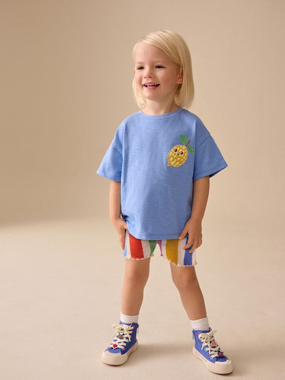 Blue Short Sleeve T-Shirt and Cycle Shorts Set (3mths-7yrs) - Size 3-6 Months (62-68cm)