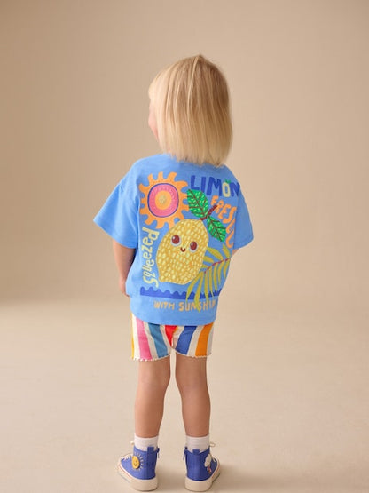Blue Short Sleeve T-Shirt and Cycle Shorts Set (3mths-7yrs) - Size 3-6 Months (62-68cm)