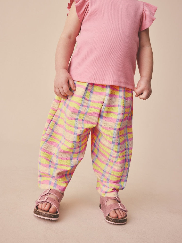 Pink/Yellow Check Barrel Leg Trousers (3mths-7yrs) - Size 3-6 Months (62-68cm)