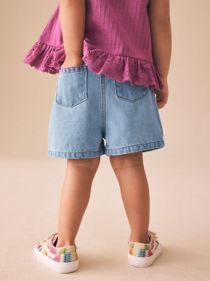 Mid Denim Crochet Flower Pull On Denim