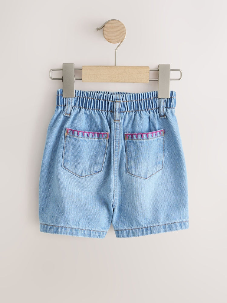 Mid Denim Crochet Flower Pull On Denim
