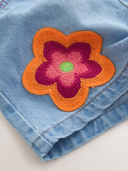 Mid Denim Crochet Flower Pull On Denim