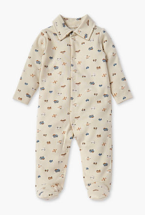 Juniors All-Over Vehicle Print Closed Feet Sleepsuit with Long Sleeves