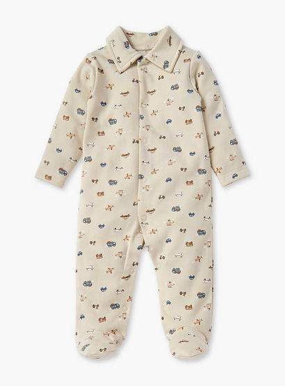 Juniors All-Over Vehicle Print Closed Feet Sleepsuit with Long Sleeves-baby-boys-clothing-nightwear-sleepsuits-image-1