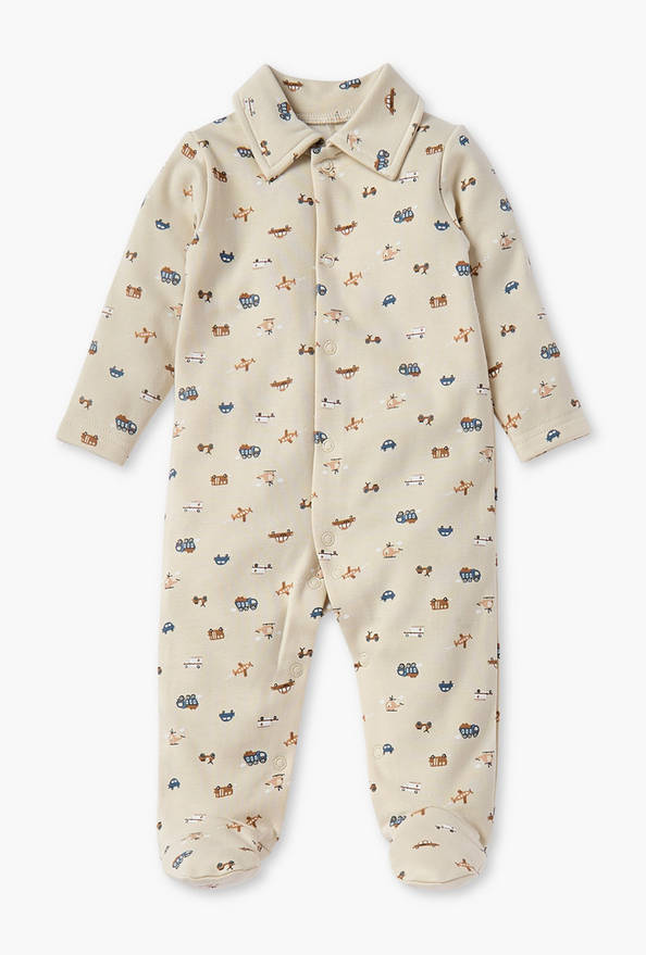 Juniors All-Over Vehicle Print Closed Feet Sleepsuit with Long Sleeves
