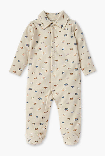 Juniors All-Over Vehicle Print Closed Feet Sleepsuit with Long Sleeves