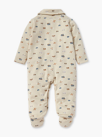 Juniors All-Over Vehicle Print Closed Feet Sleepsuit with Long Sleeves-baby-boys-clothing-nightwear-sleepsuits-image-2