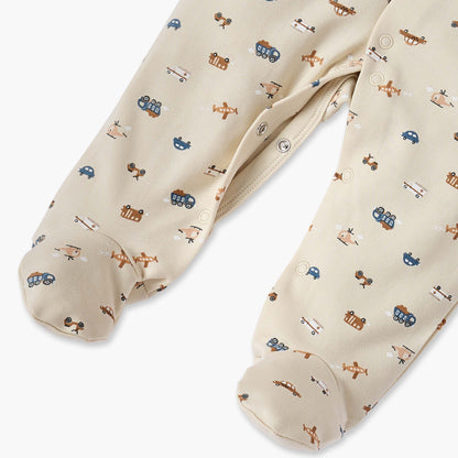 Juniors All-Over Vehicle Print Closed Feet Sleepsuit with Long Sleeves