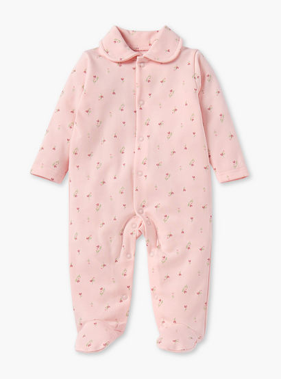 Juniors Floral Print Sleepsuit with Collar and Button Closure-baby-girls-clothing-nightwear-sleepsuits-image-1
