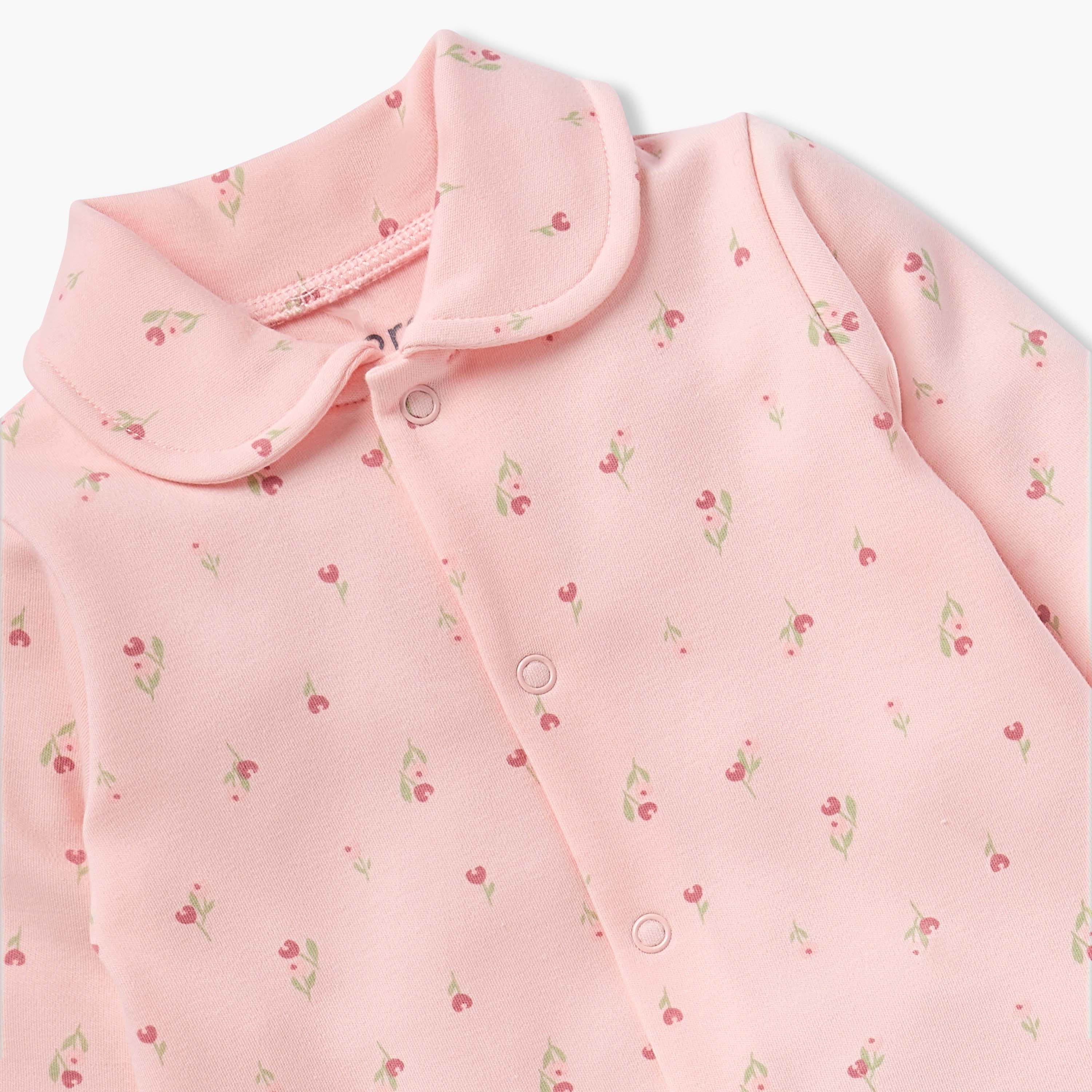 Juniors Floral Print Sleepsuit with Collar and Button Closure