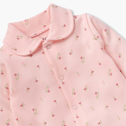 Juniors Floral Print Sleepsuit with Collar and Button Closure