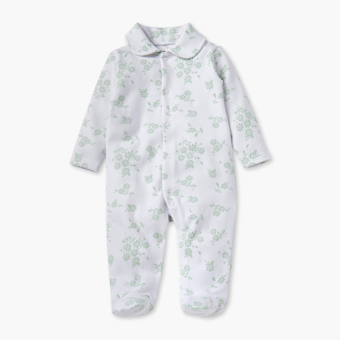 Juniors Floral Print Sleepsuit with Long Sleeves and Button Closure - White / 12-18 mths