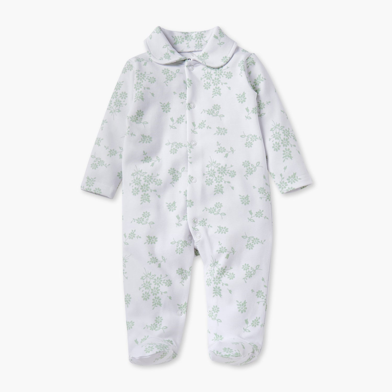 Juniors Floral Print Sleepsuit with Long Sleeves and Button Closure - White / 12-18 mths