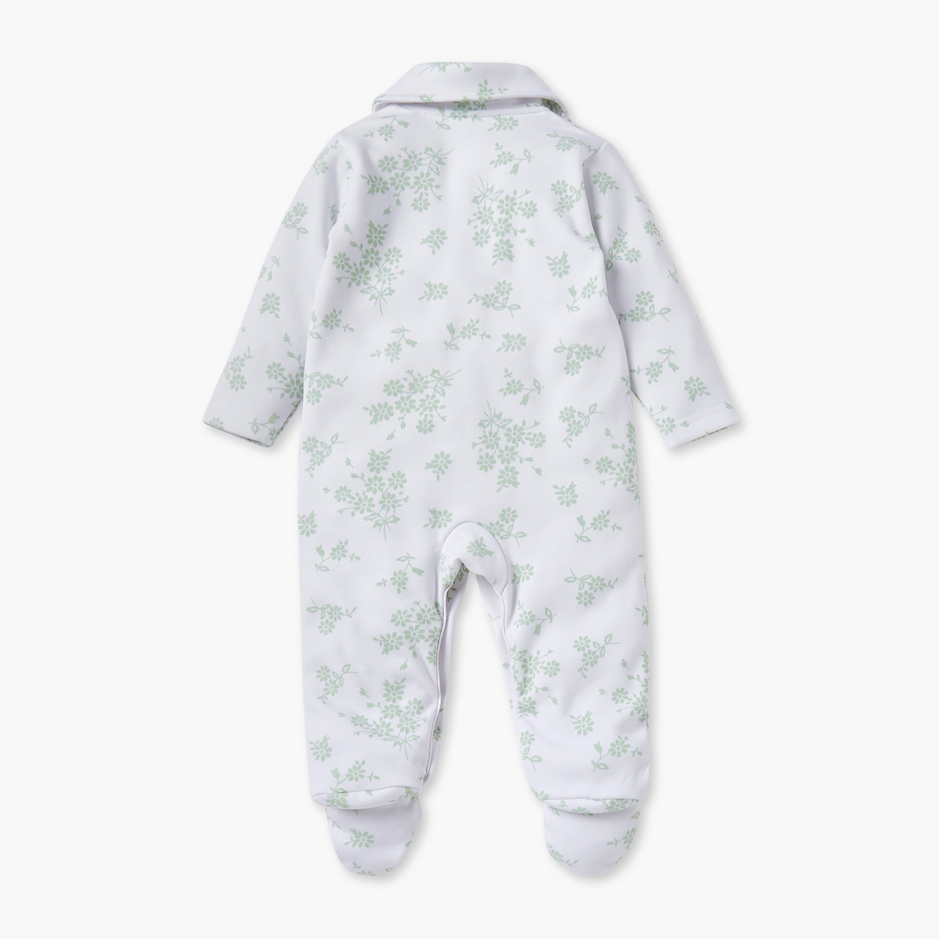 Juniors Floral Print Sleepsuit with Long Sleeves and Button Closure