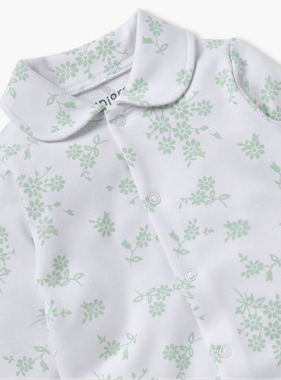 Juniors Floral Print Sleepsuit with Long Sleeves and Button Closure-baby-girls-clothing-nightwear-sleepsuits-image-3