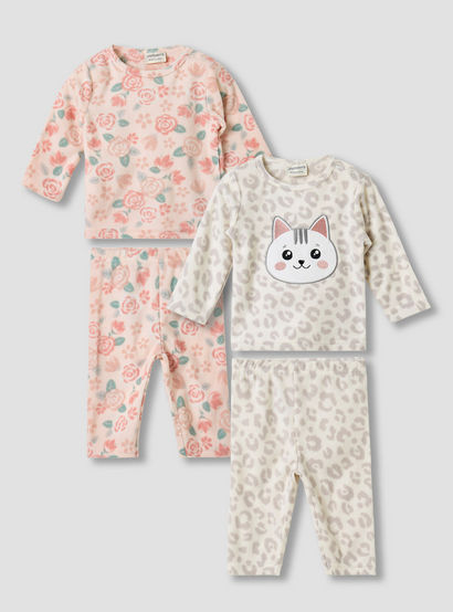Juniors Pyjama Set with Assorted Print - Polyester - Long Sleeves - Round Neck - Pack of 2-baby-girls-clothing-nightwear-pyjamasets-image-1