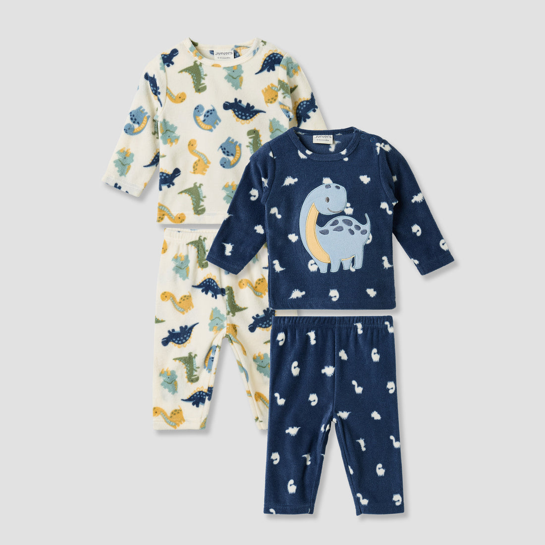 Juniors Pyjama Set with Dinosaur Print - Polyester - Long Sleeves - Round Neck - Set of 2 - Blue / 18-24 mths