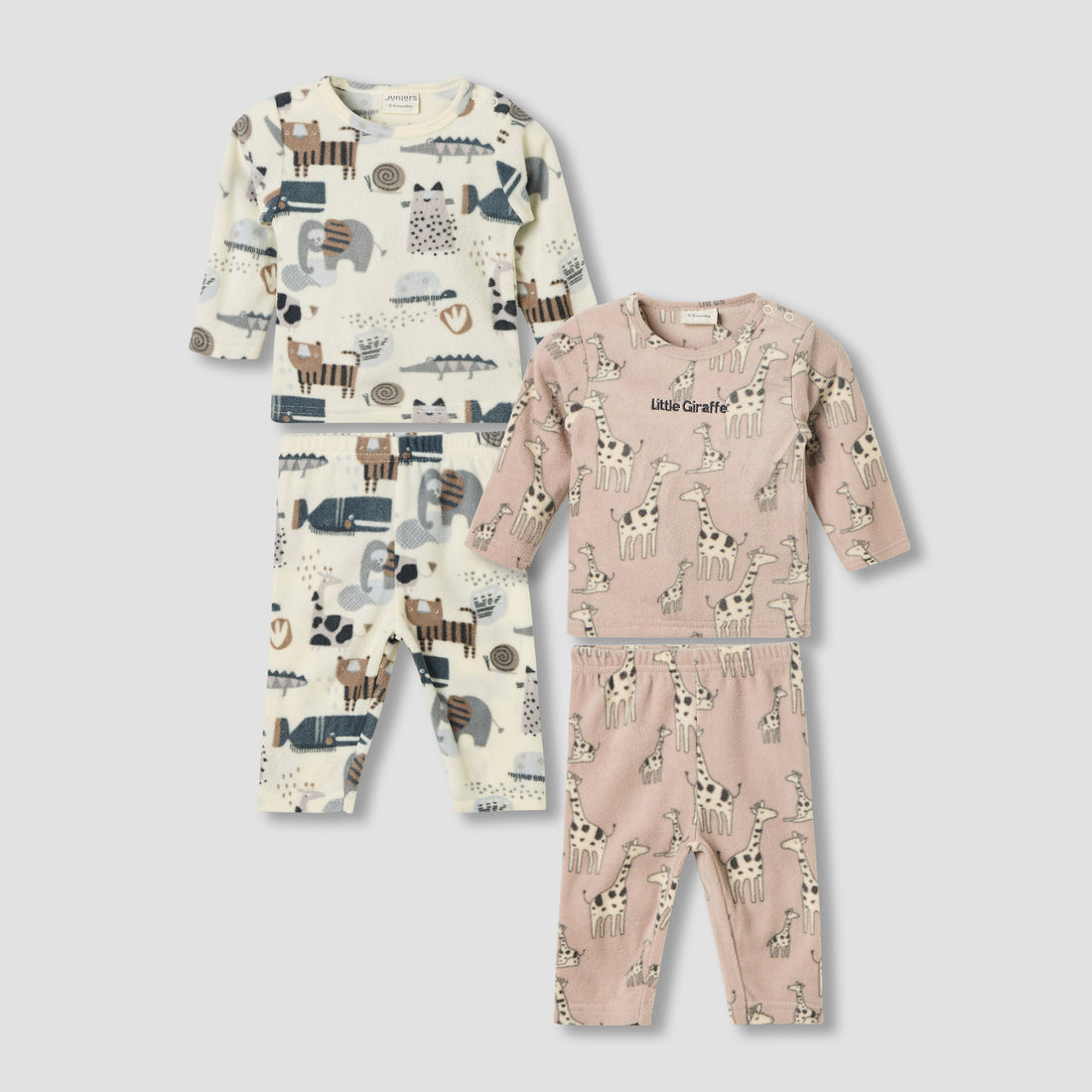 Juniors Pyjama Set with Animal Print - Polyester - Long Sleeves - Crew Neck - Set of 2 - Cream / 18-24 mths
