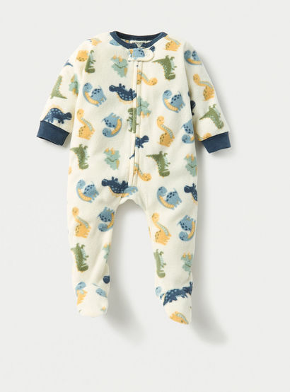 Juniors Dino Print Fleece Closed Feet Sleepsuit with Zip Closure - Set of 2-baby-boys-clothing-nightwear-sleepsuits-image-2