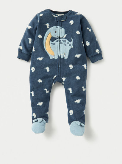 Juniors Dino Print Fleece Closed Feet Sleepsuit with Zip Closure - Set of 2-baby-boys-clothing-nightwear-sleepsuits-image-3