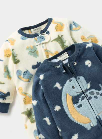 Juniors Dino Print Fleece Closed Feet Sleepsuit with Zip Closure - Set of 2-baby-boys-clothing-nightwear-sleepsuits-image-4