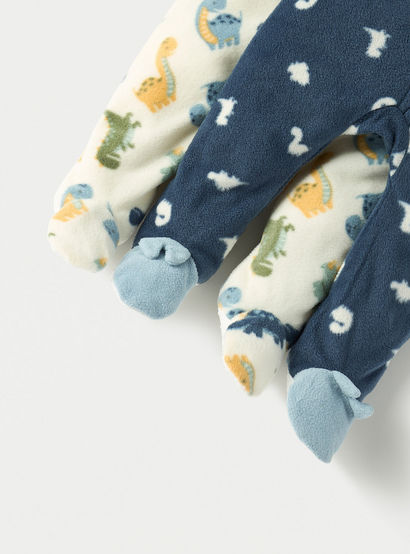 Juniors Dino Print Fleece Closed Feet Sleepsuit with Zip Closure - Set of 2-baby-boys-clothing-nightwear-sleepsuits-image-5