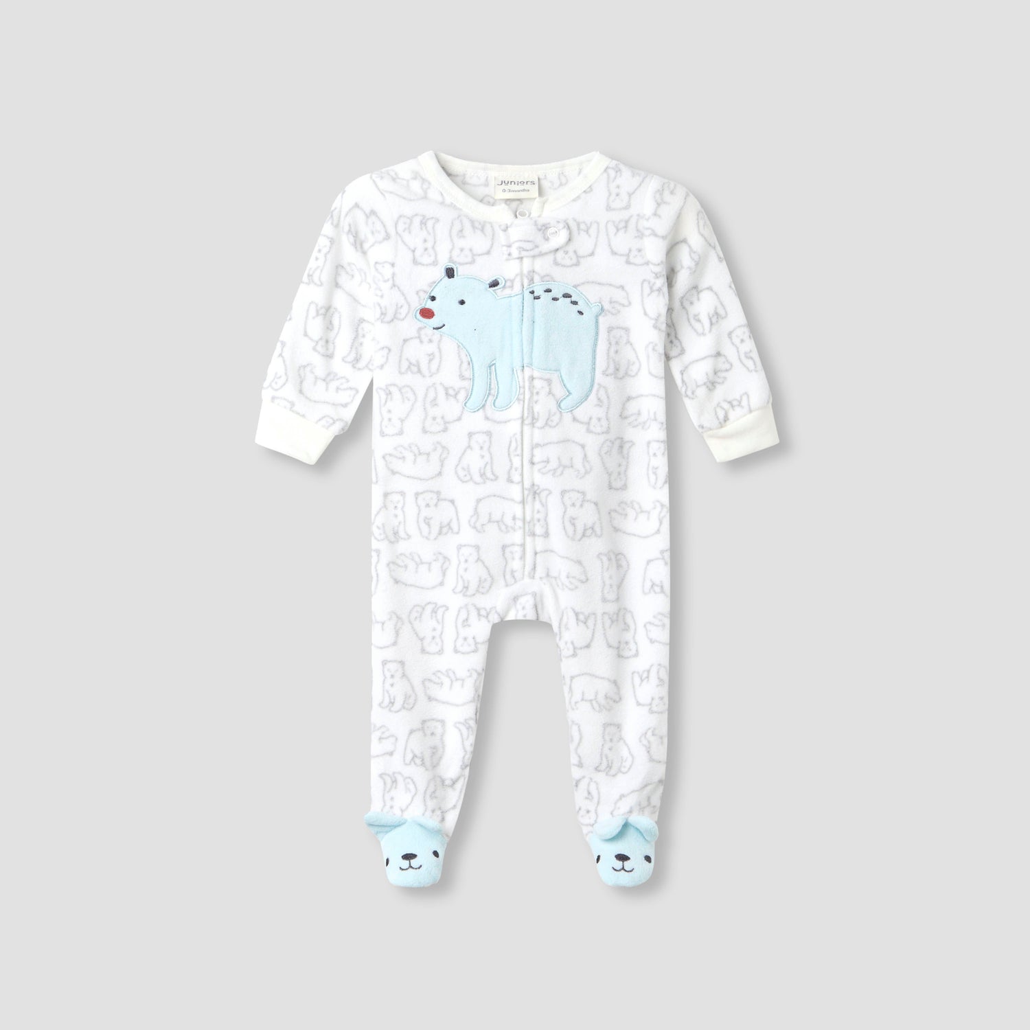 Juniors Round Neck Sleepsuit with Polar Bear Print - Polyester - Long Sleeves - Set of 2