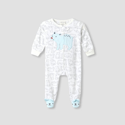 Juniors Round Neck Sleepsuit with Polar Bear Print - Polyester - Long Sleeves - Set of 2