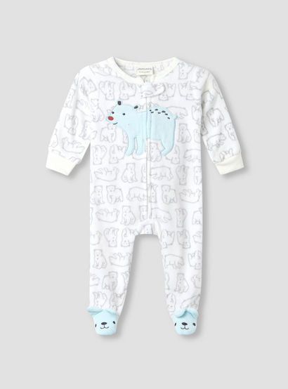 Juniors Round Neck Sleepsuit with Polar Bear Print - Polyester - Long Sleeves - Set of 2-baby-boys-clothing-nightwear-sleepsuits-image-2