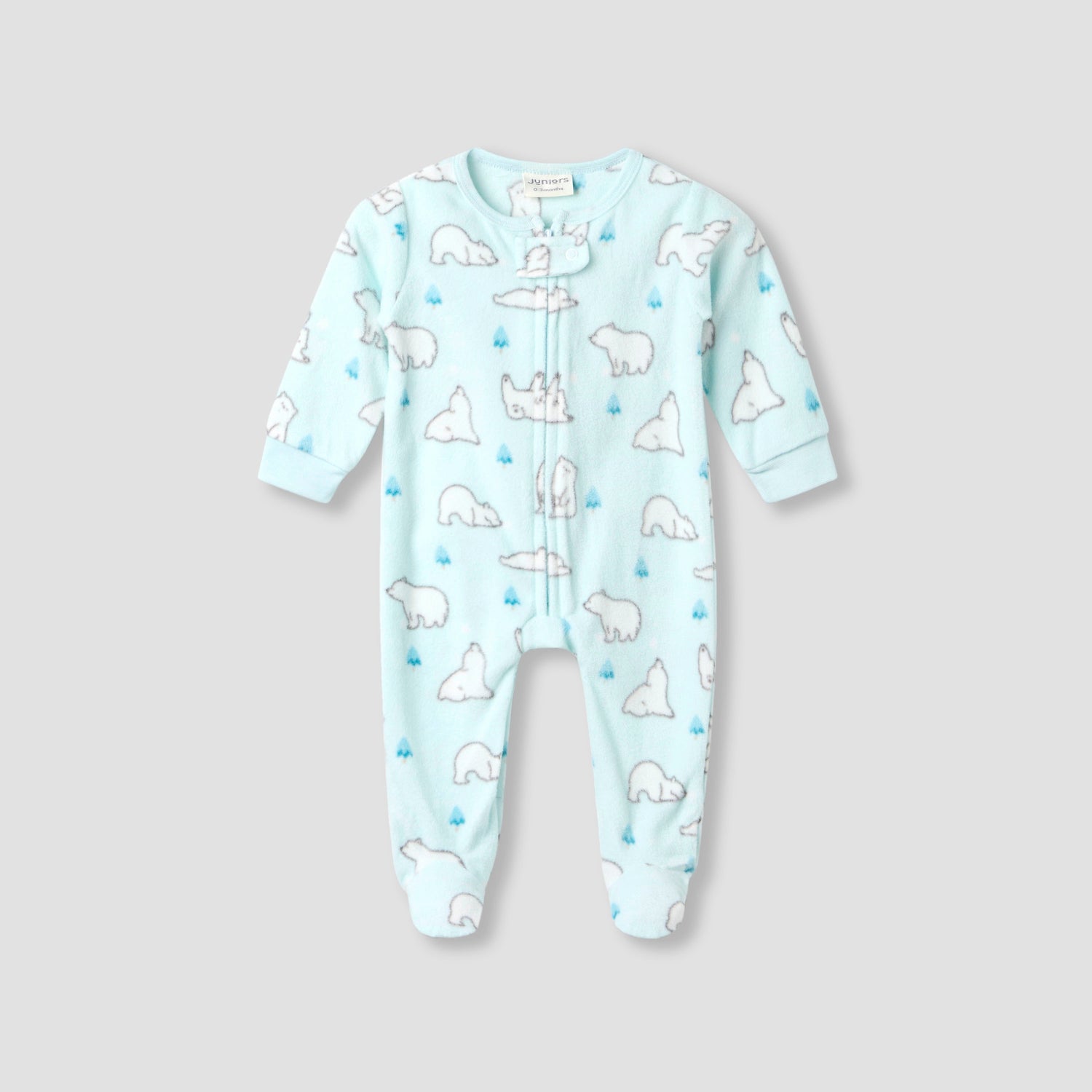Juniors Round Neck Sleepsuit with Polar Bear Print - Polyester - Long Sleeves - Set of 2