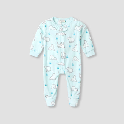 Juniors Round Neck Sleepsuit with Polar Bear Print - Polyester - Long Sleeves - Set of 2